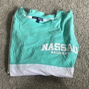 Long Sleeve teal and white shirt from the Bahamas